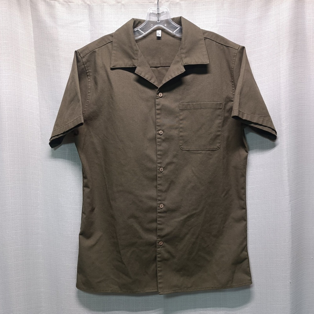 Coofandy Mens S Olive Green Linen Blend Button Up‎ Shirt Beach Short Sleeve
